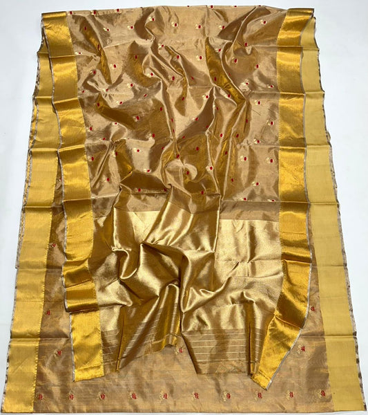 Honey Silk Pure Silk Chanderi Saree neatly folded with Antique Gold Border