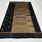 Close view of midnight black Chanderi saree with gold butis