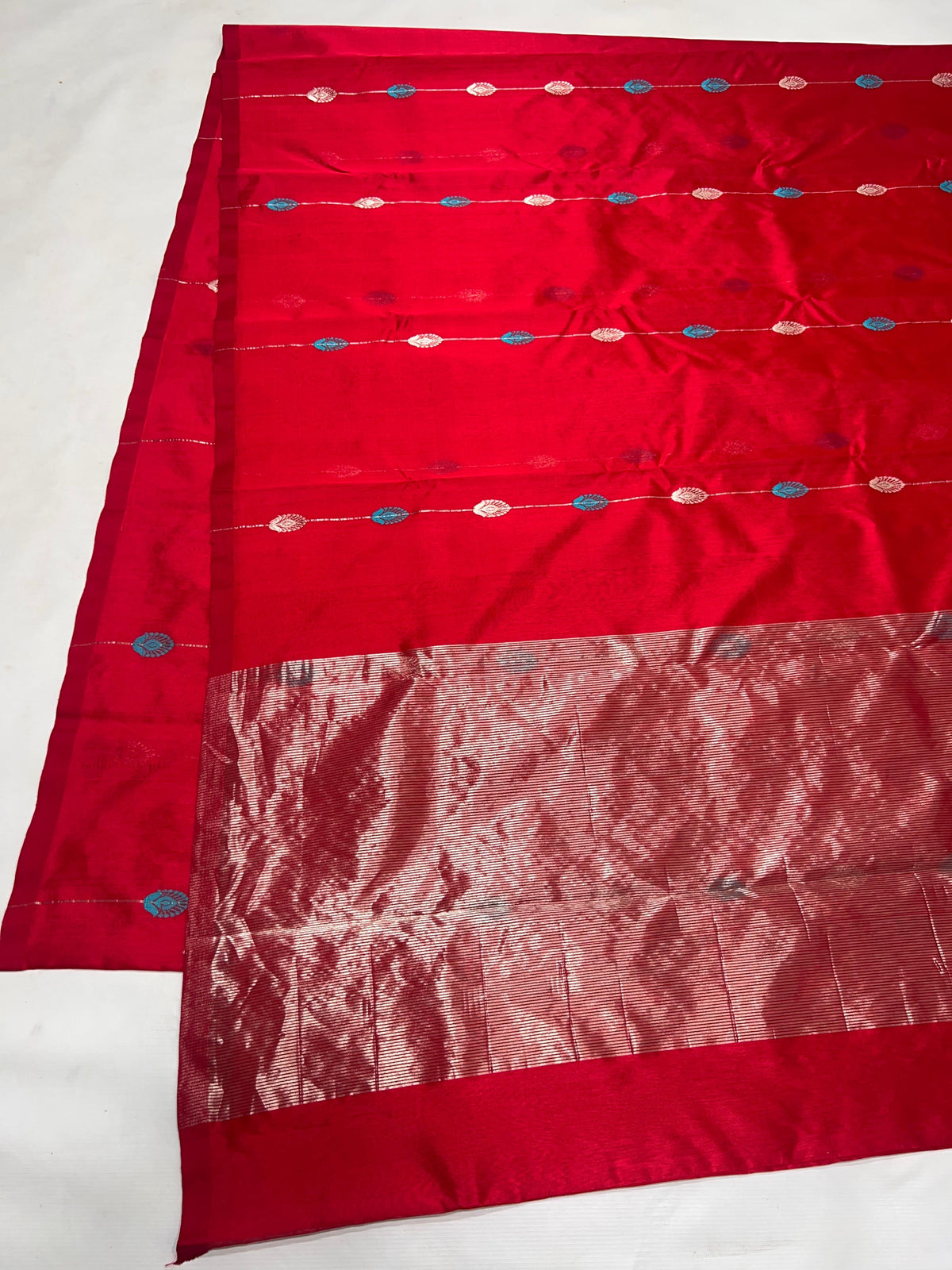 Ruby crimson Pattu Silk Chanderi saree with a luminous silk surface