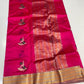 Woven floral sprig motifs on Vadamalli pink Chanderi silk