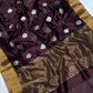 Deep jamun plum Chanderi pattu silk saree with silver floral buttas, gold border and bronze-gold zari pallu
