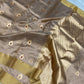 Champagne beige Chanderi handloom saree with maroon-centred buttas