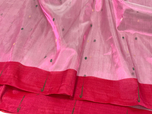 Pure silk Chanderi zari tissue saree spread flat showing border placement and translucency