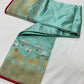 Seafoam blue Chanderi saree border woven in zari