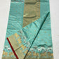 Seafoam blue Chanderi saree pallu with a soft wash of zari