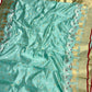 Seafoam blue Chanderi pattu silk saree with sona-roopa butis, ornamental gold border and shimmering pallu