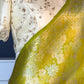 Chartreuse Banarasi handloom saree with silver and gold Sona Rupa zari border