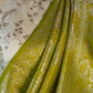 Full drape of Chartreuse handwoven Banarasi silk saree by Idam Living