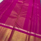 Magenta pallu close-up with gold zari sheen and a thin zari line near the checked body edge (shipped from New Jersey USA)