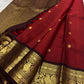 Deep Chilli Red Handwoven Pure Silk Kanchi Pattu Saree with Gold Zari Buttas and Antique Gold Border