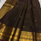 Chocolate Brown Handwoven Pure Silk Kanchipuram Saree with Zari Kattam and Mayil Butta Rudhraksham Border