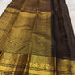 Chocolate Brown Handwoven Pure Silk Kanchipuram Saree with Zari Kattam and Mayil Butta Rudhraksham Border