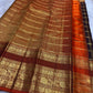 Rust orange vanasringaram gold zari pallu on chocolate brown Kancheepuram pure silk saree — Idam Living