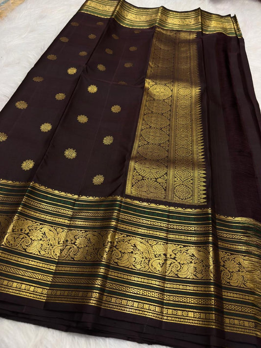 Cinnamon Brown Handwoven Pure Silk Kanjipuram Saree with Varisaipet Border