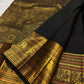 Classic Black handwoven pure silk Kancheepuram Butta saree — full angled view — Idam Living