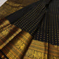 Classic Black handwoven pure silk Kancheepuram Butta saree — full front view — Idam Living