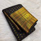 Classic Black handwoven pure silk Kancheepuram Butta saree — gold zari border detail — Idam Living