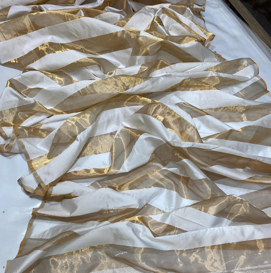 Folded view of Soft Pearl Pure Silk Chanderi Saree with Gold Border