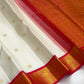 Classic Ivory Pure Silk Kanjivaram Vairaoosi Saree - full saree view