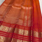 Kanjeevaram silk saree in vermilion red with gold border Mayil Butta weave pallu detail