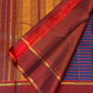 Cobalt blue and maroon handwoven Pure Silk Kancheepuram Kanchi Kattam saree with fine gold grid and red Rettapet border, pallu detail