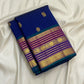 Varisaipet Kanjeevaram showing repeated zari border rows against saturated blue silk