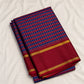 Cobalt blue and maroon handwoven Pure Silk Kancheepuram Kanchi Kattam saree with fine gold grid and red Rettapet border, border detail