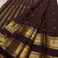 Deep Cocoa Brown pure Kanchipuram silk saree Mayil butta detail