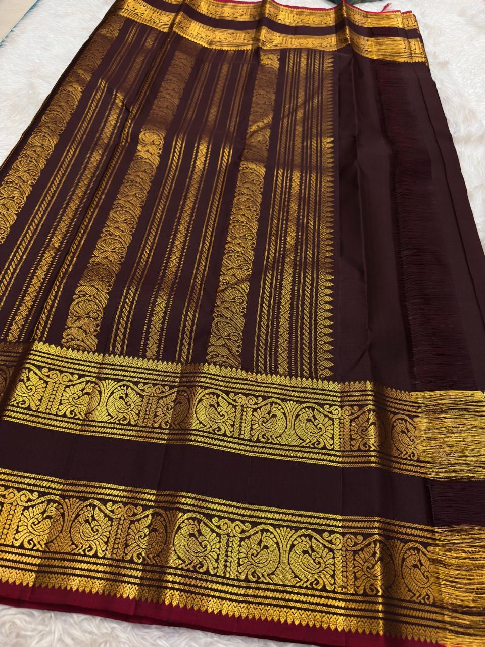 Kaapi Kottai Brown pure silk body with gold zari butta detail