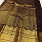Smoked Cocoa Plum Handwoven Pure Silk Kanjeevaram Saree with Antique Pon Zari Border and Emerald Green Edge