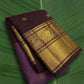 Coffee brown and muted aubergine purple handwoven Kanchipuram silk saree with antique gold yali zari border – Idam Living