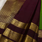 Coffee brown border parrot green Kanjivaram silk saree traditional zari USA Idam Living