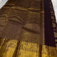 Coffee brown Kancheepuram Zari Kattam silk saree, close view of the floral jaal weave.