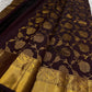 Coffee brown Kanjeevaram pure silk saree with zari checks and floral jaal body.