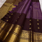 Coffee brown Kanjivaram silk saree with traditional antique gold zari close-up