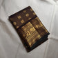 Cinnamon brown pure silk Kanjeevaram saree, close view of gold zari checks