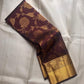 Coffee brown handwoven Pure Silk Kanchipuram Zari Kattam saree with floral jaal, full drape view.