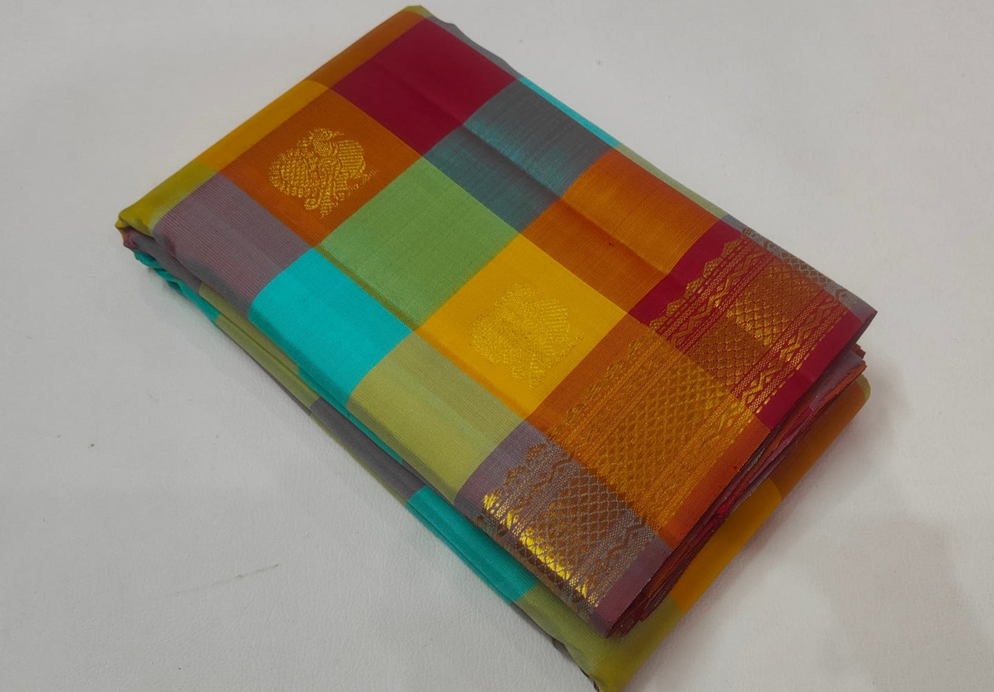 Multicolour Handwoven Pure Silk Kanjeevaram Saree with Paalum Pazhamum Weave