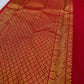 Rich red pallu with dense gold zari lattice on Kanchi Pattu saree