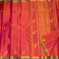 Coral-Arakku Handwoven Pure Silk Kanchi Pattu Vairaoosi Saree with Green Selvedge and Gold Zari