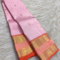 Pale Blush Pink Handwoven Pure Silk Kanjeevaram Rettapet Saree with Coral Orange Gold Zari Border