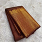 Handwoven Cinnamon Rustic Brown Pure Silk Kanchipuram with a fine classic-gold grid.