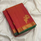Burnt Coral Orange Handwoven Pure Silk Kanchipuram Vairaoosi Saree with Yazhi Motif