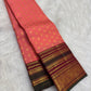 Coral Peach Kanchi Pattu silk saree with aubergine Korvai elephant zari border — Idam Living