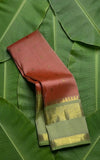 Golden peach and parrot green rettapet korvai Kancheepuram silk saree with floral butta — Idam Living