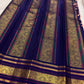 Coral Peach Handwoven Pure Silk KanchiPattu Saree with Royal Indigo Varisaipet Zari Border