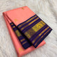 Erattai Kili double-parrot motif detail, coral-pink Kanjeevaram saree