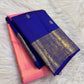 Coral Pink Kanjivaram silk saree with grand peacock gold zari border