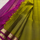Coral pink pallu of lime green lightweight Kanjeevaram silk saree