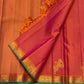 Coral-Arakku Handwoven Pure Silk Kanchi Pattu Vairaoosi Saree with Green Selvedge and Gold Zari